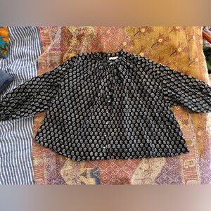 Doen Block Print Black and White Patterned Jane Blouse xs